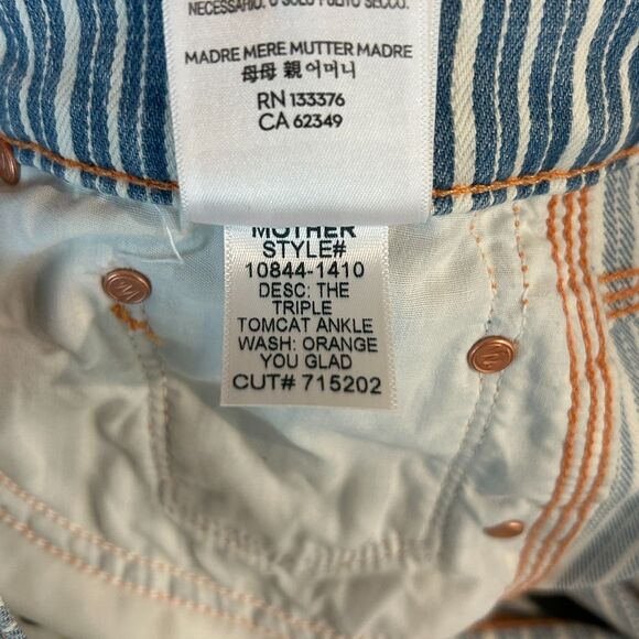 Mother Jeans The Triple Tomcat Ankle Striped Blue and White Orange Yo Glad Sz 28 - Picture 12 of 14
